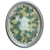 light blue delphinium and white roses around invite          